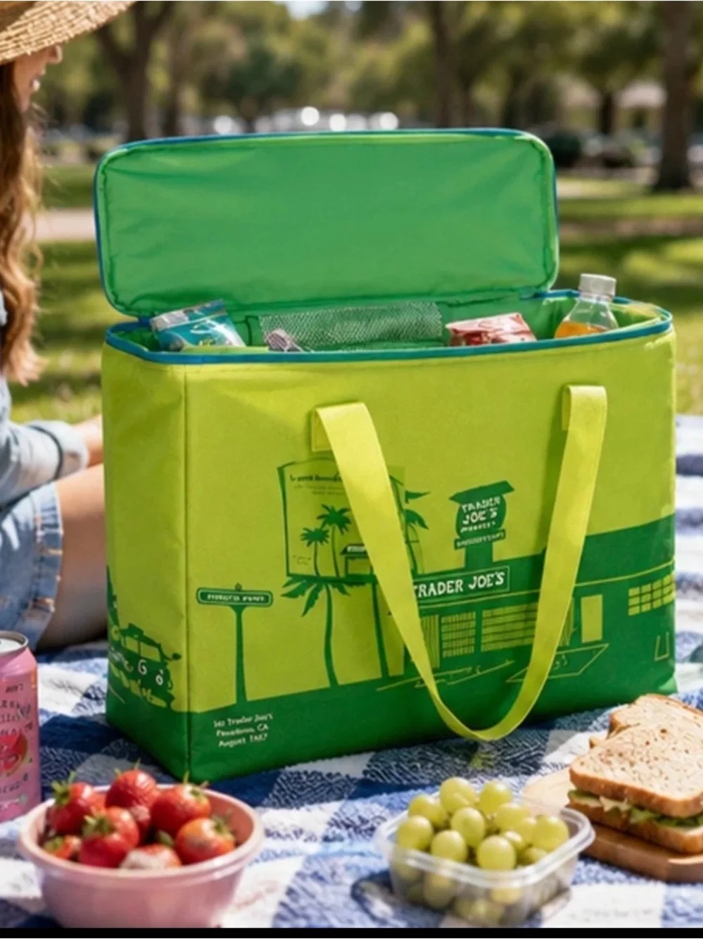 Trader Joe's 8 Gallons Reusable  Bag Cooler Large Insulated Tote Lime Green